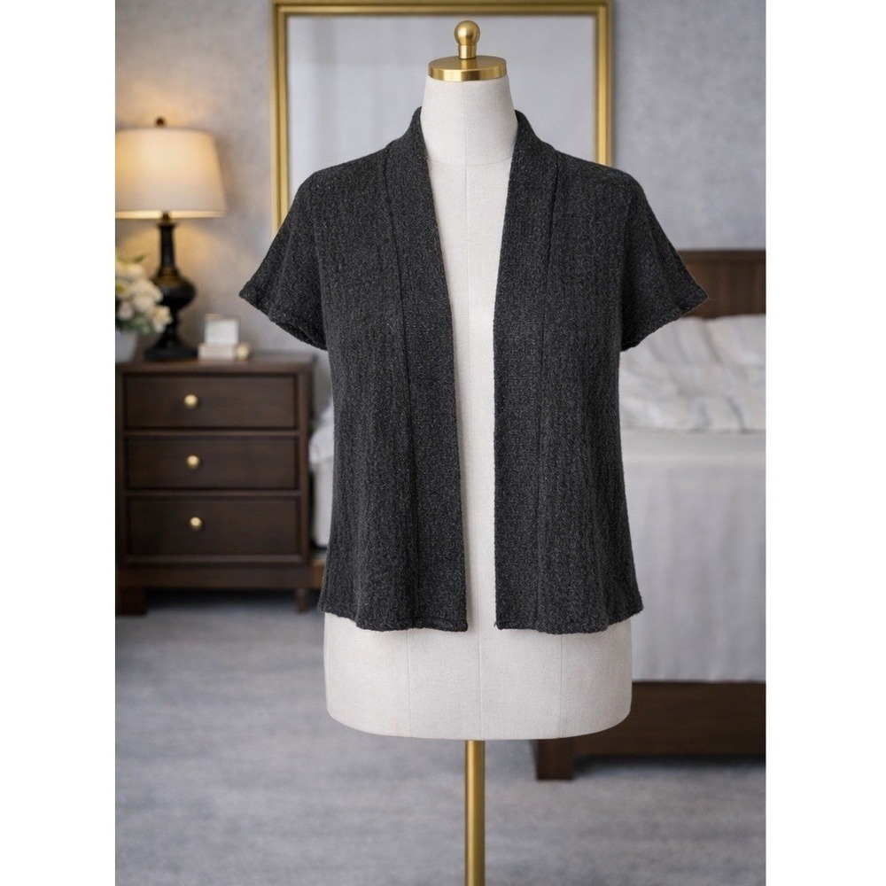 Eileen Fisher Cardigan Sweater Womens Size PS Gray Cap Sleeves Open‎ Cotton